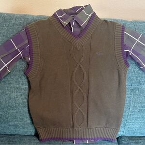 NWT Dockers V-Neck Sweater Vest with Long Sleeve Button Up Shirt- Kids Size S(8)